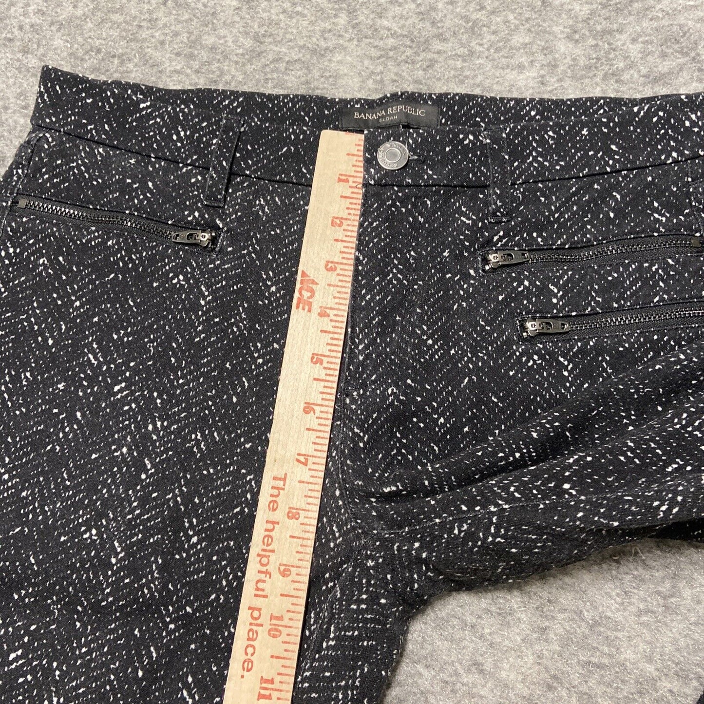 Banana Republic Sloan Slim Fit Pants Women's 6 Black White Speckled Zip Pocket