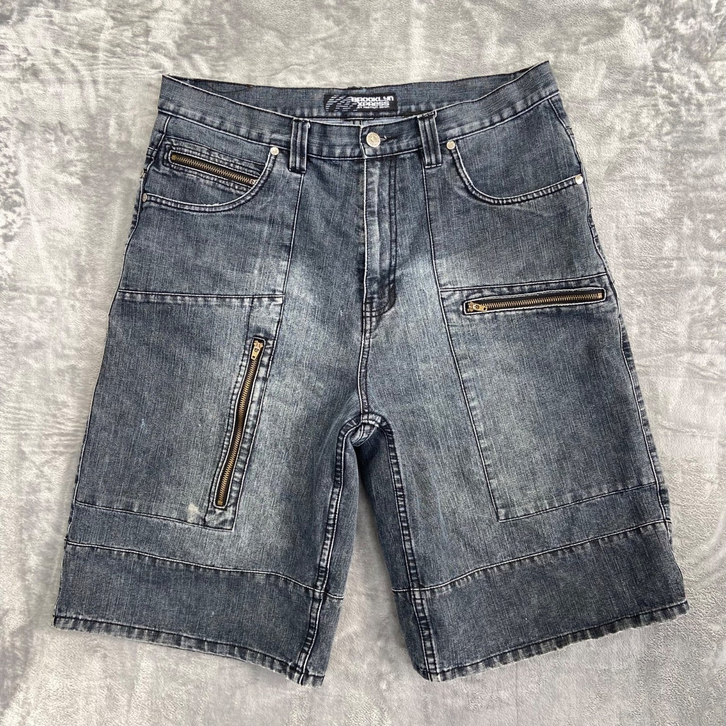 Brooklyn Xpress Denim Cargo Shorts Men's Sz 34 Black Cotton Casual Jorts Longer