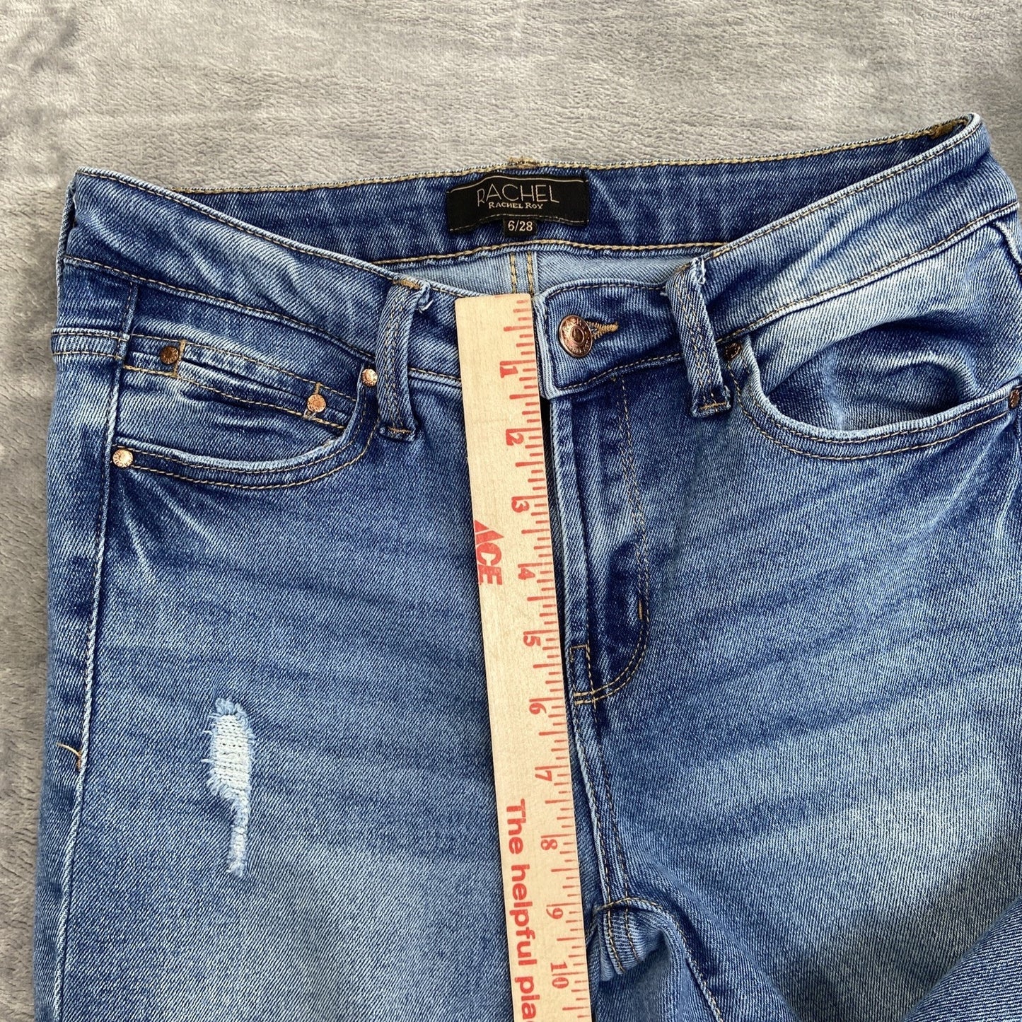 Rachel Roy Distressed Straight Jeans Women's Size 28 Blue Denim