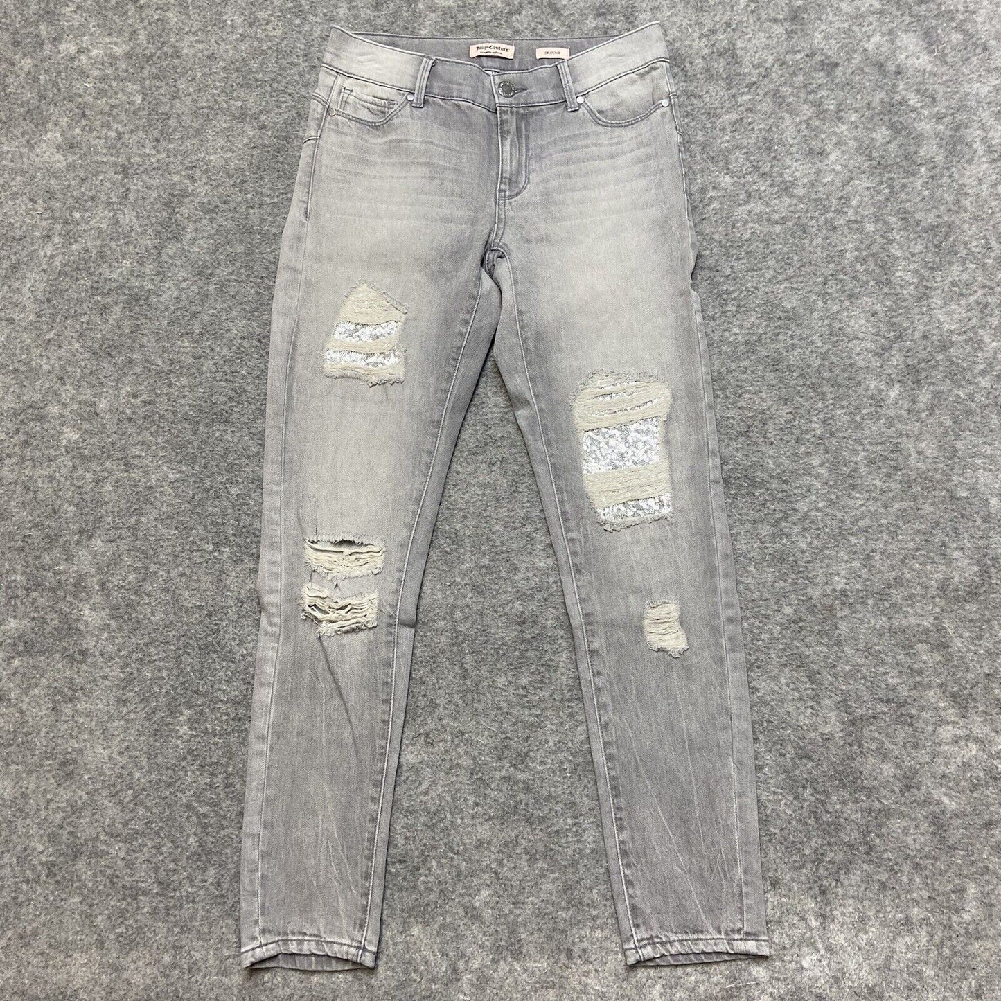 Juicy Couture Distressed Skinny Jeans Women's Size 28 Gray Sequin Embellished