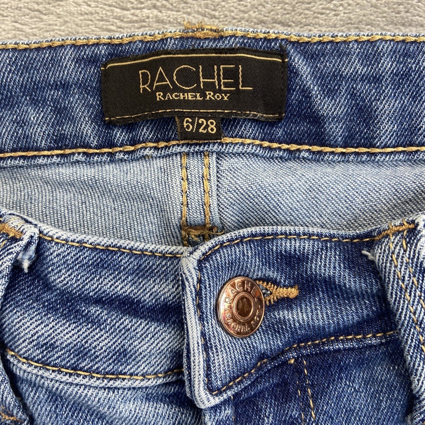 Rachel Roy Distressed Straight Jeans Women's Size 28 Blue Denim