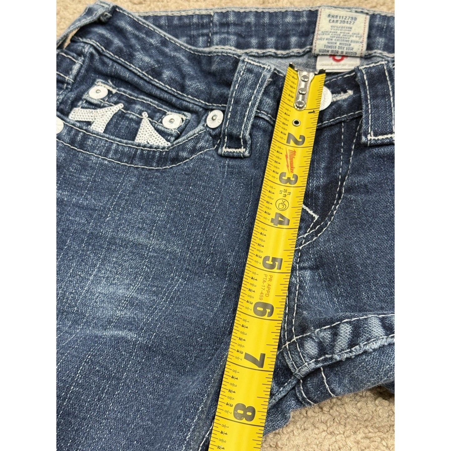 True Religion Low Rise Dark Wash White Seams w/ Glitter Women's Jeans Size 26