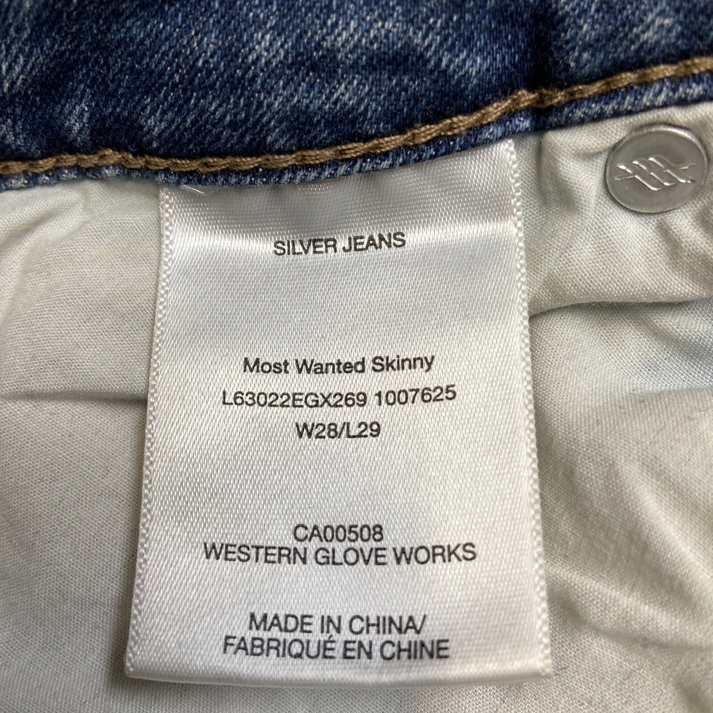 Silver Jeans Most Wanted Skinny Distressed Jeans Womens Size 28x29 Blue Denim
