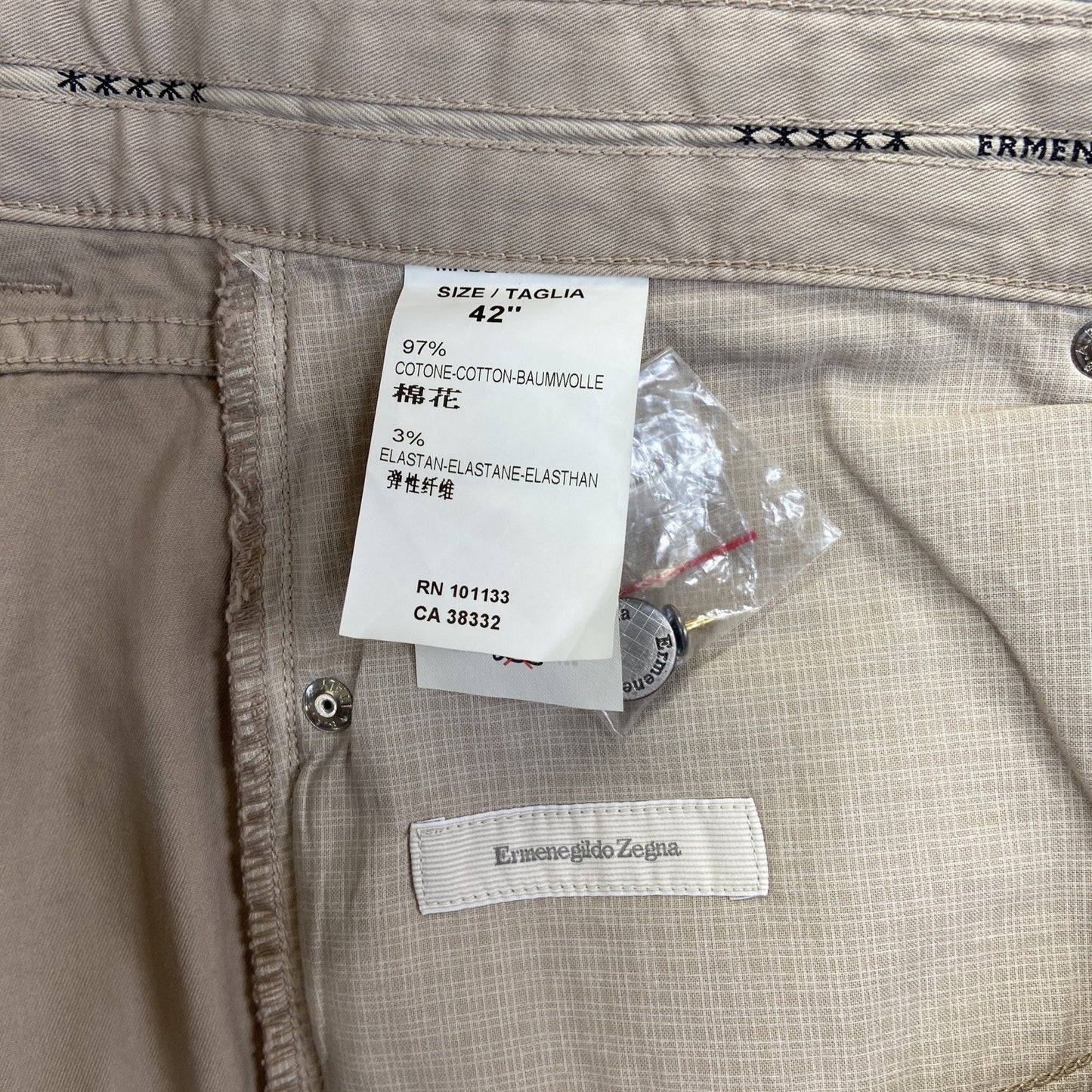 New Ermenegildo Zegna Straight Jeans Men's Size 42 Beige