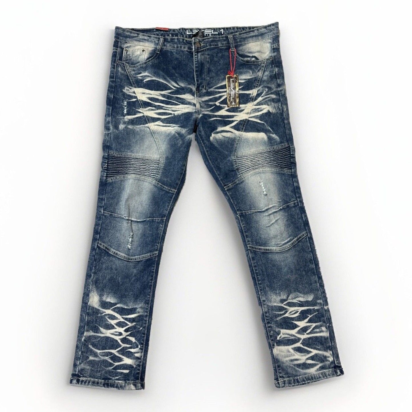 New Level 1 Denim Men's Slim Straight Jeans Sz 40x32 Blue Hip Streetwear Grunge