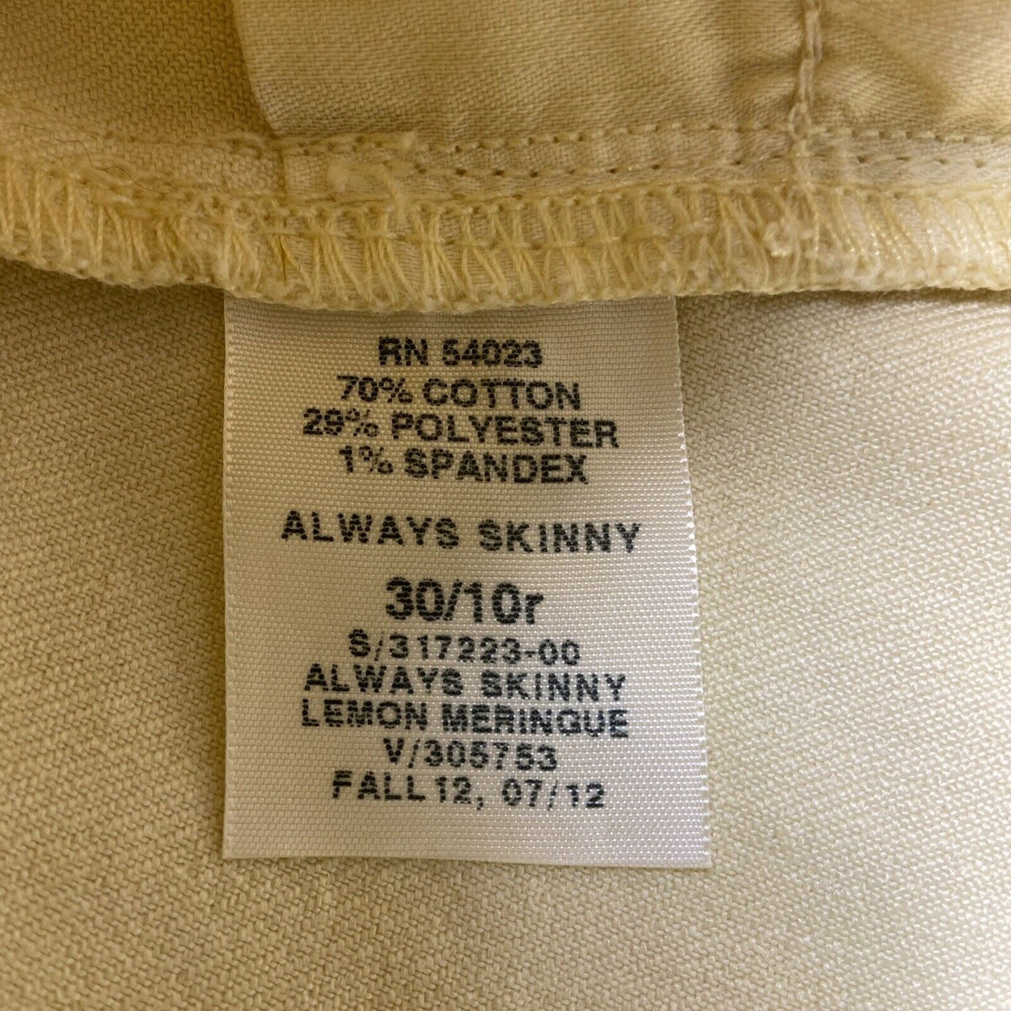 Gap 1969 Always Skinny Jeans Women's Size 30/10r Yellow Denim