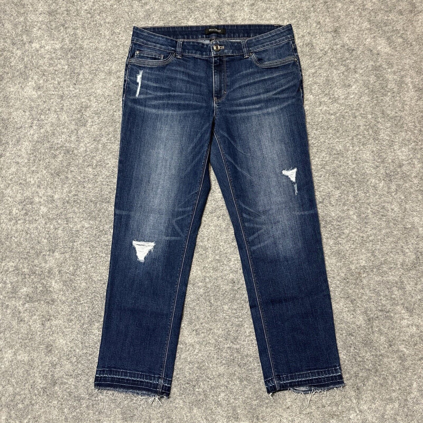 White House Black Market Distressed Slim Crop Jeans Women's Sz 8 Dark Blue Denim