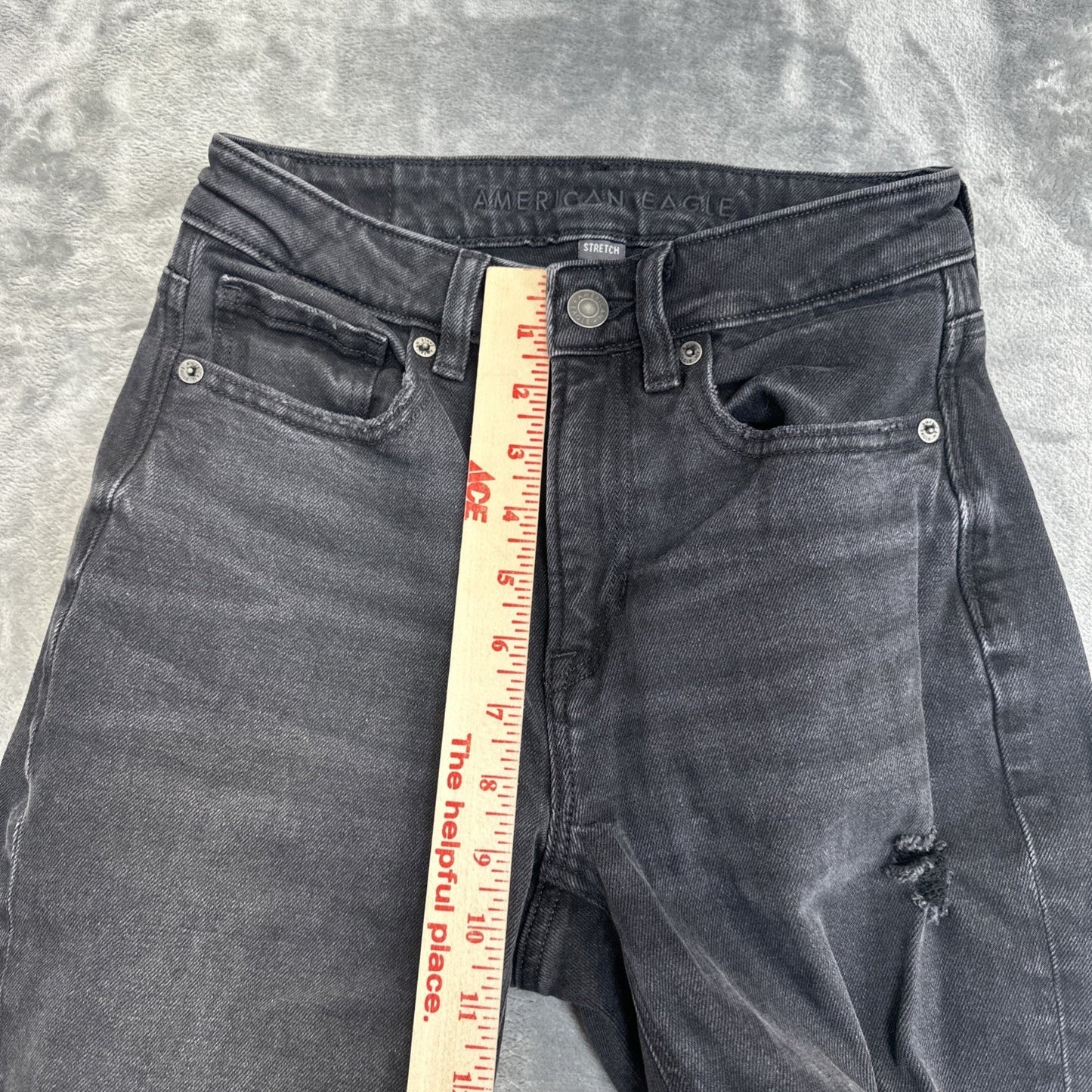 American Eagle Stretch Distressed Mom Jeans Women's Size 00 R Black Denim