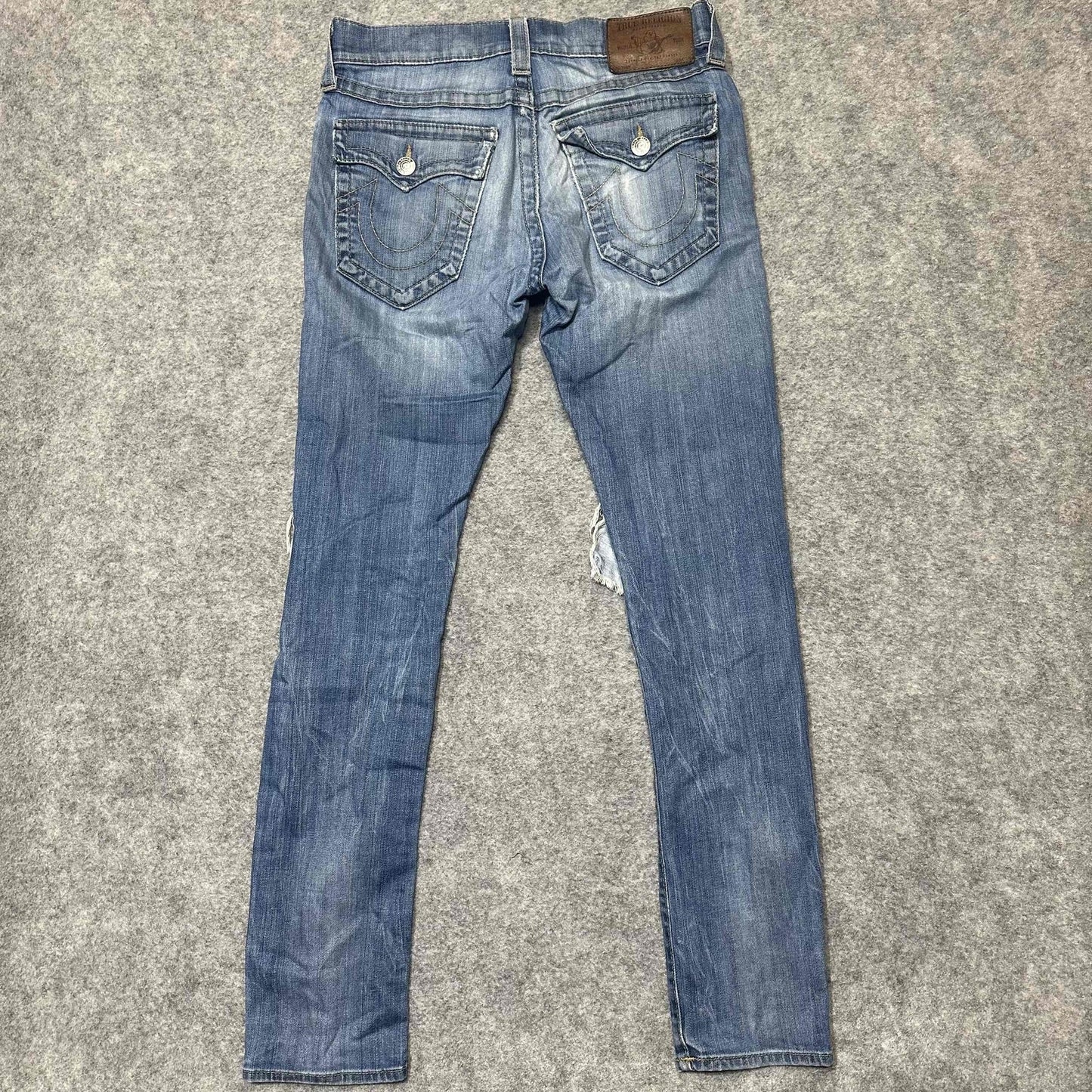True Religion Men's Distressed Ripped Skinny Jeans Size 29 Blue Medium Wash