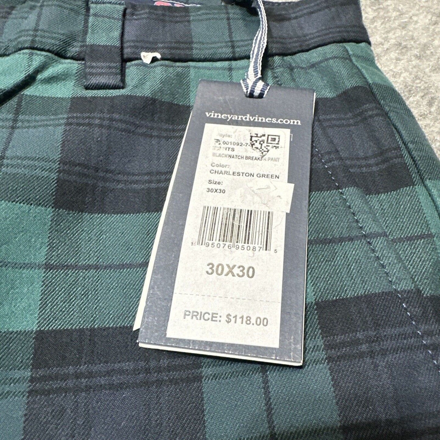 New Vineyard Vines Breaker Pant Men's Size 30x30 Charleston Green Plaid Chinos