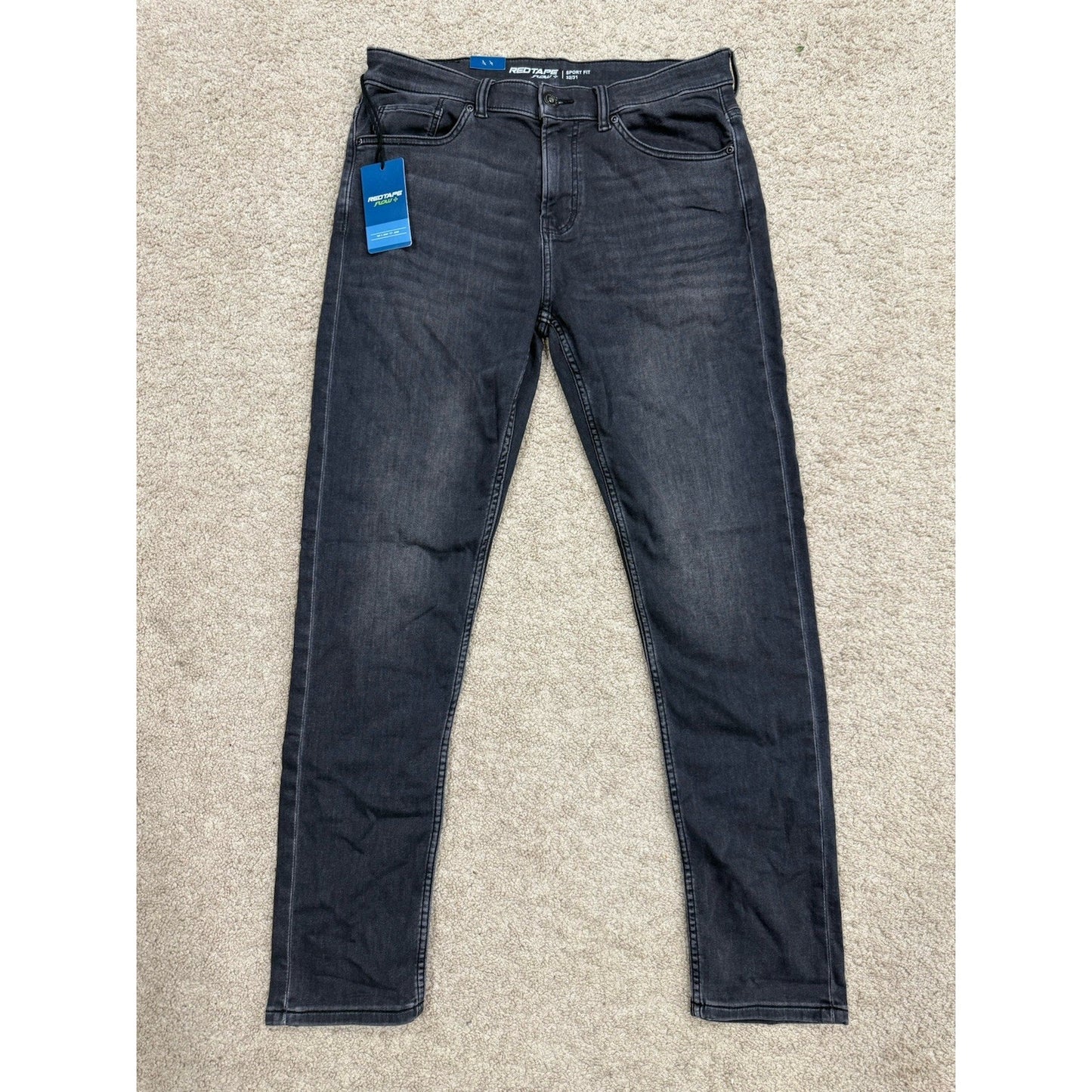 Redtape Men's Black Denim Jeans Skinny Flow+ Sport Fit Size 32x31