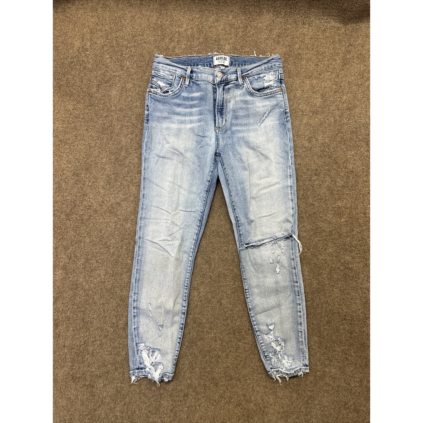 Agolde Distressed Skinny Ankle Jeans Women's Size 27 Light Blue Denim