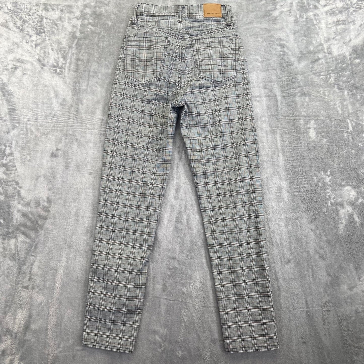 American Eagle Plaid Stretch Pants Women's Size 000 Gray Cotton Blend