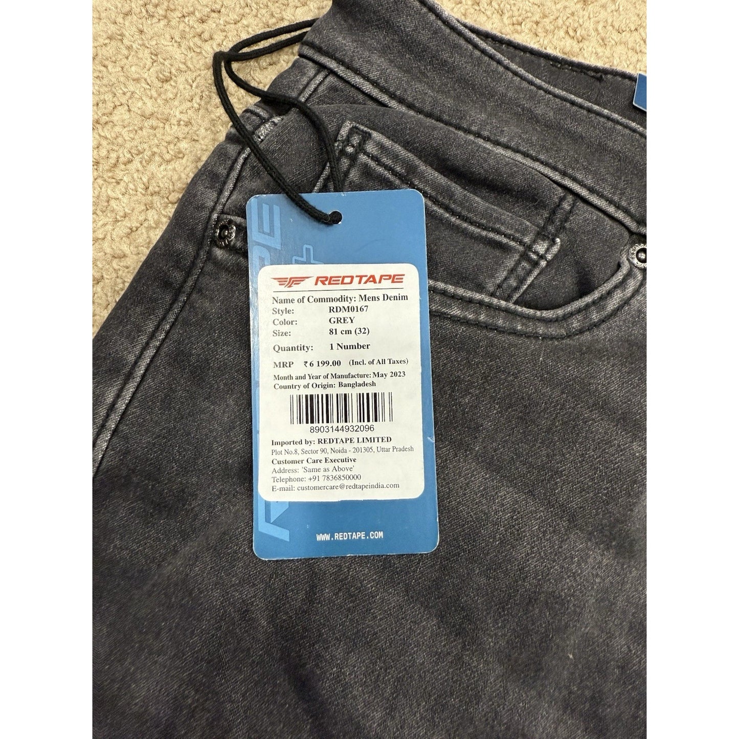 Redtape Men's Black Denim Jeans Skinny Flow+ Sport Fit Size 32x31