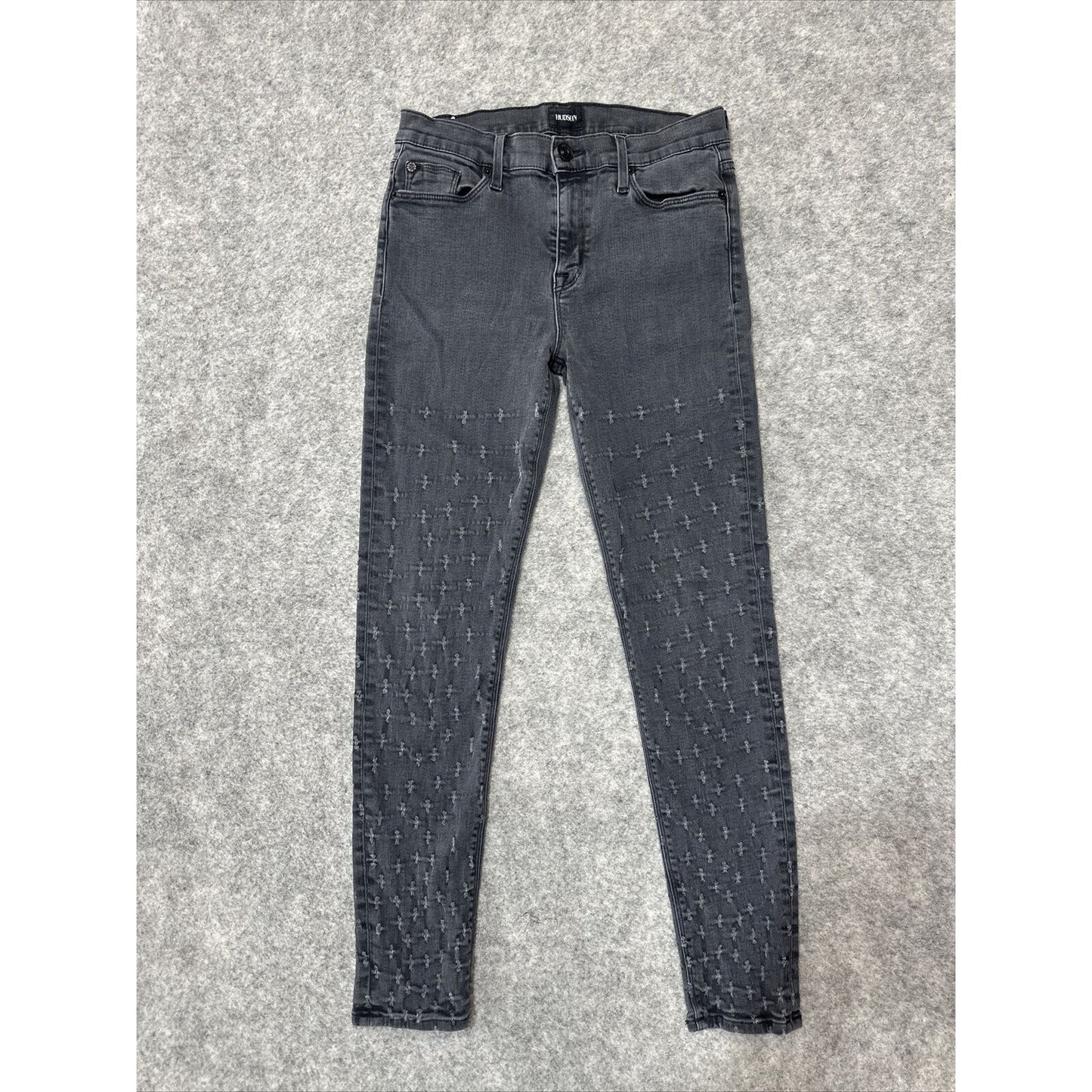 Hudson Nico Mid Rise Ankle SPR Skinny Women's Jeans Size 29 Black Distressed