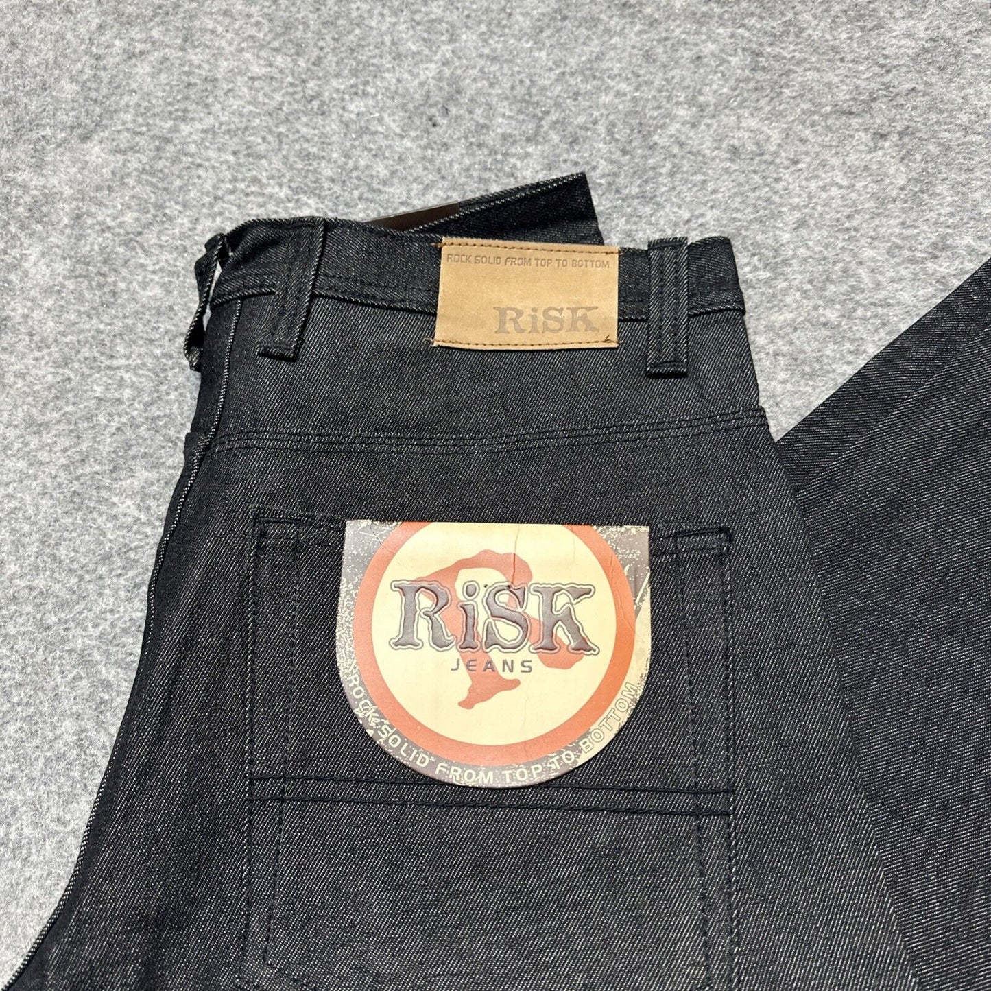 Vintage New RISK Relaxed Straight Jeans Men's Size 34 Black Stitch Denim Rare