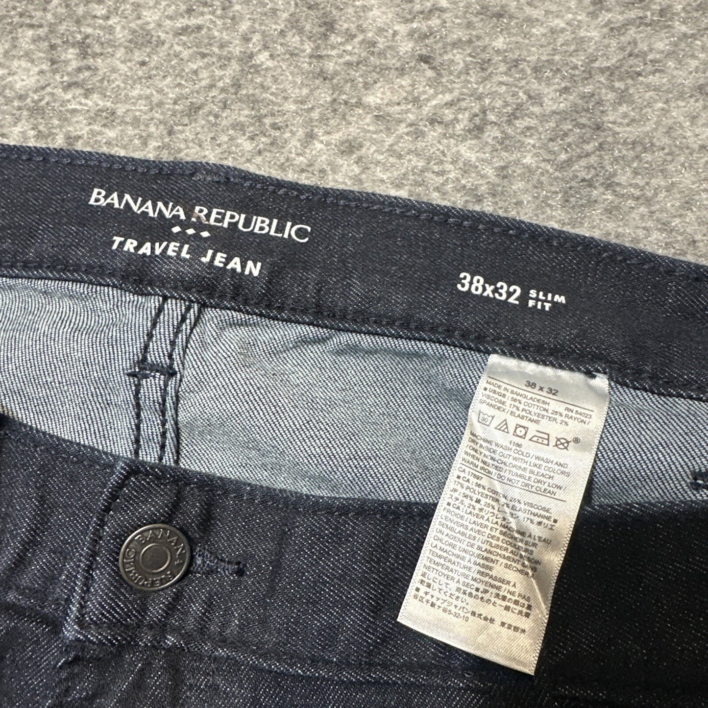 New Banana Republic Travel Jean Slim Fit Jeans Mens Size 38x32 Dark Blue Denim