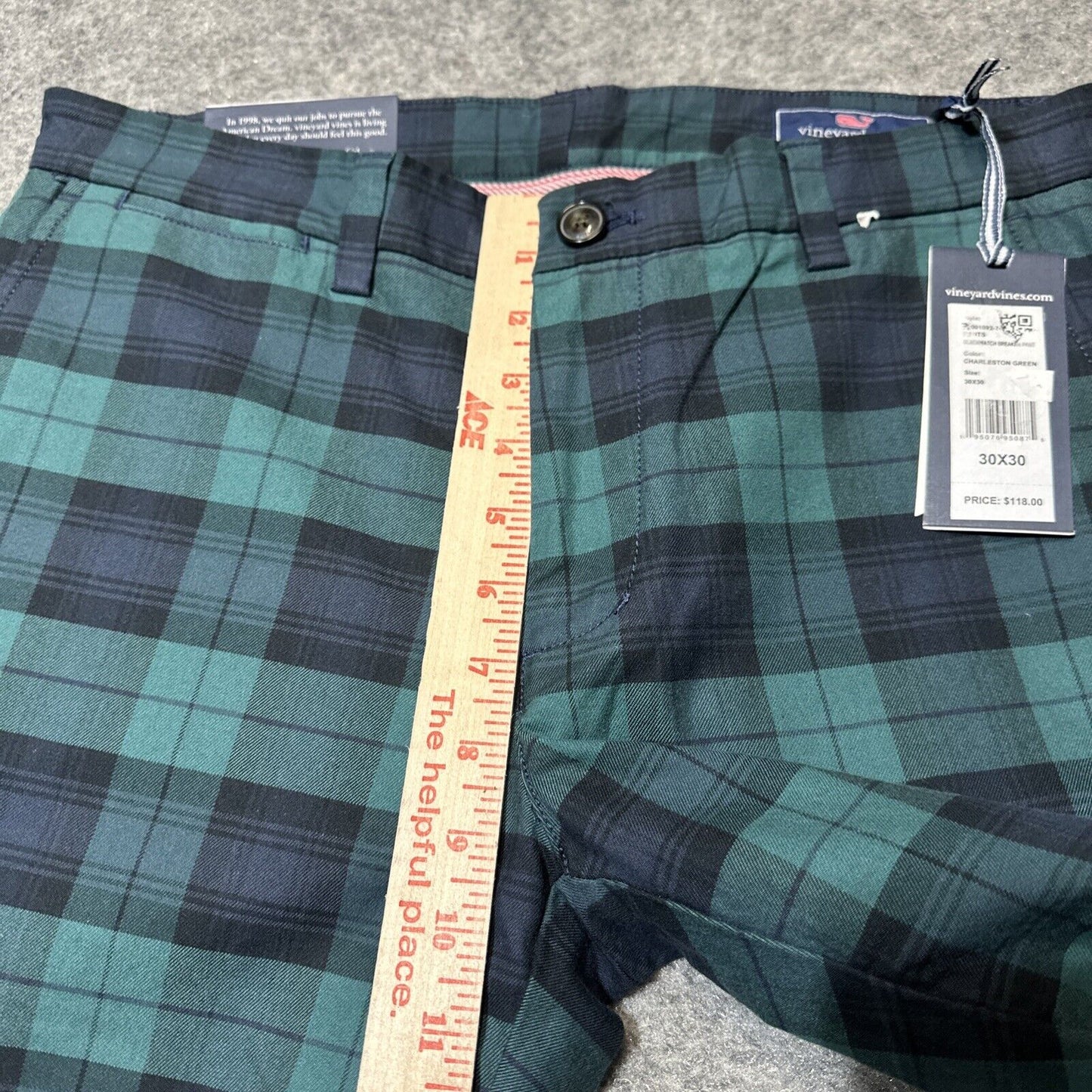 New Vineyard Vines Breaker Pant Men's Size 30x30 Charleston Green Plaid Chinos
