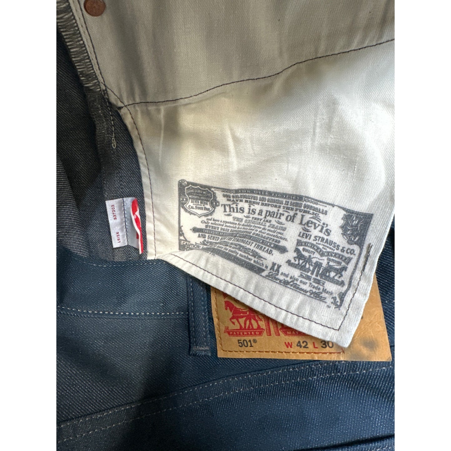 Levi's 501 Made from White Oak Code Denim Straight Jeans Men's Size 42x30 Blue Denim