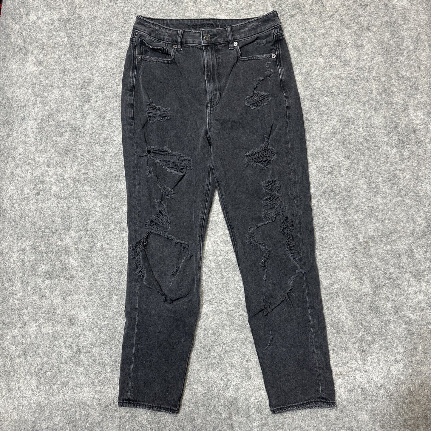 American Eagle Comfort Stretch Waistband Women's Distressed Mom Jeans Sz 6 Black