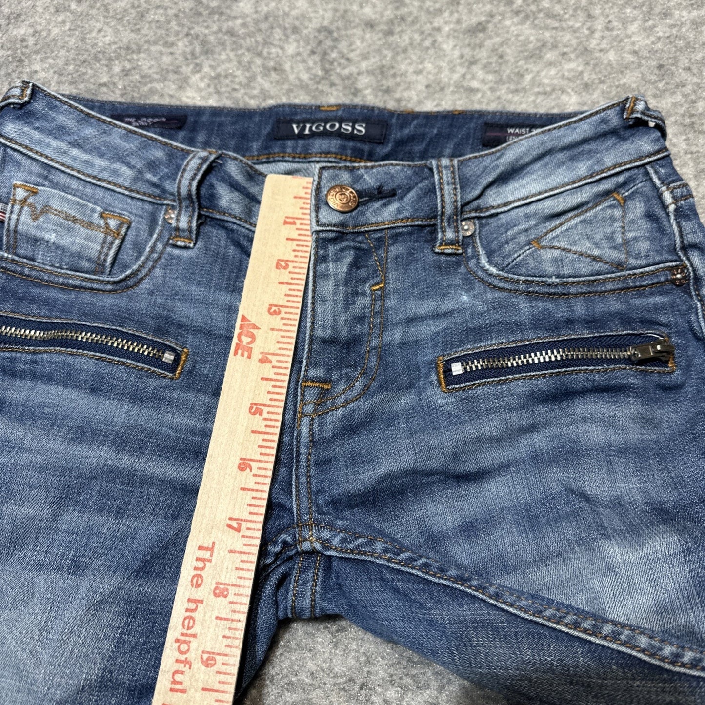 Vigoss Distressed Jagger Skinny Jeans Women's Size 25 / 28 Blue Denim Zip Pocket