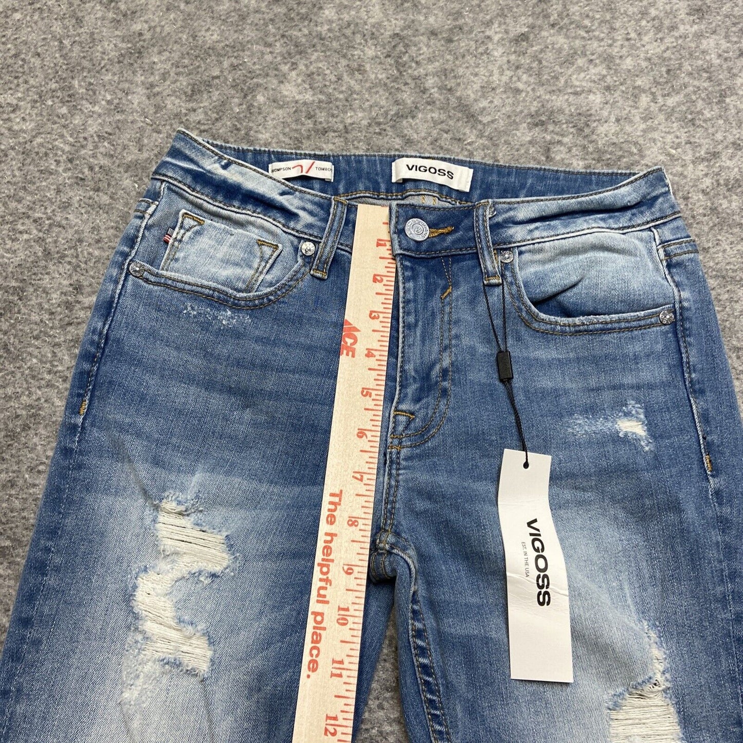 New Vigoss Distressed Thompson Tomboy Skinny Jeans Women's 25 Light Blue Faded