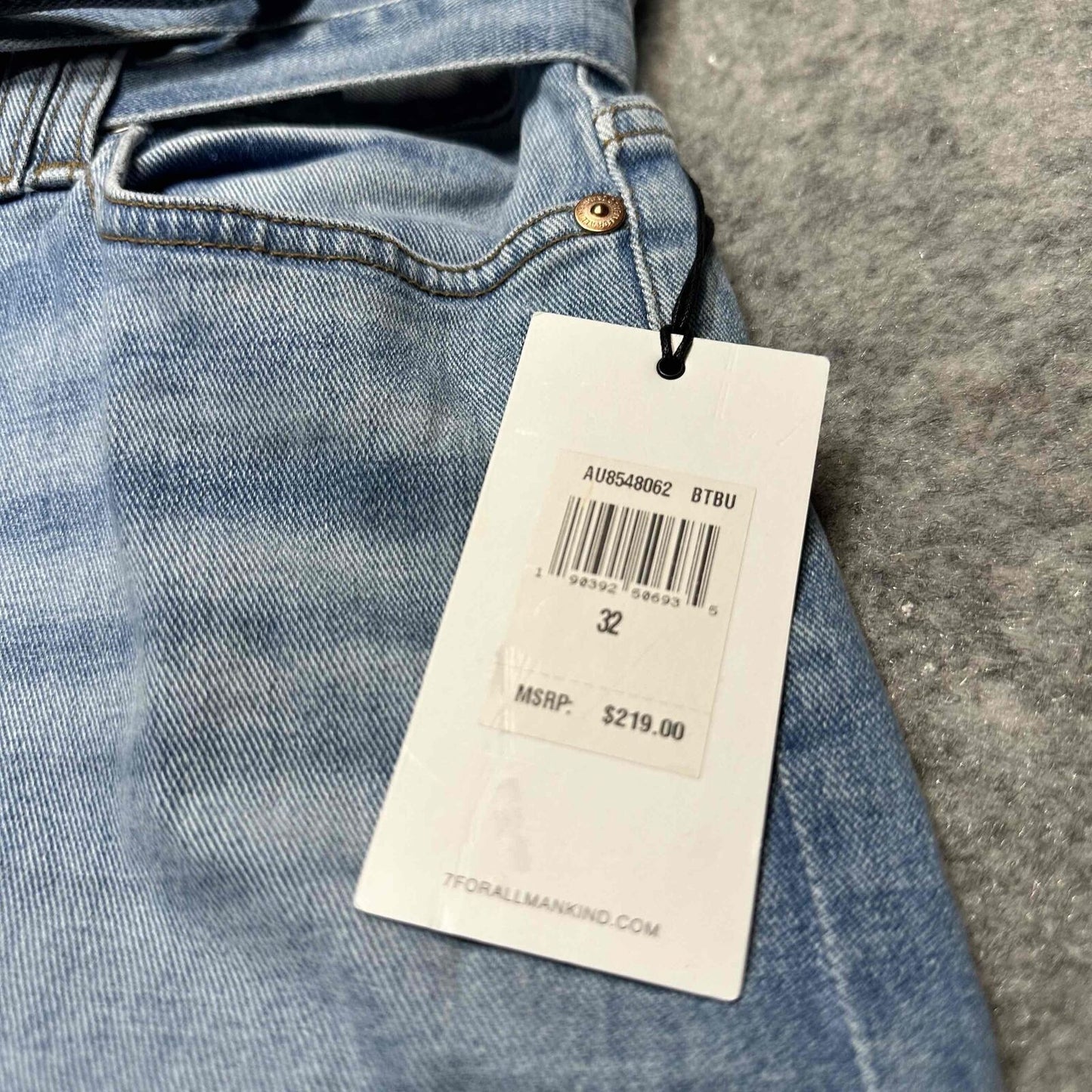 NEW 7 For All Mankind Women's Skinny Belted Jeans Size 32 Blue Light Wash