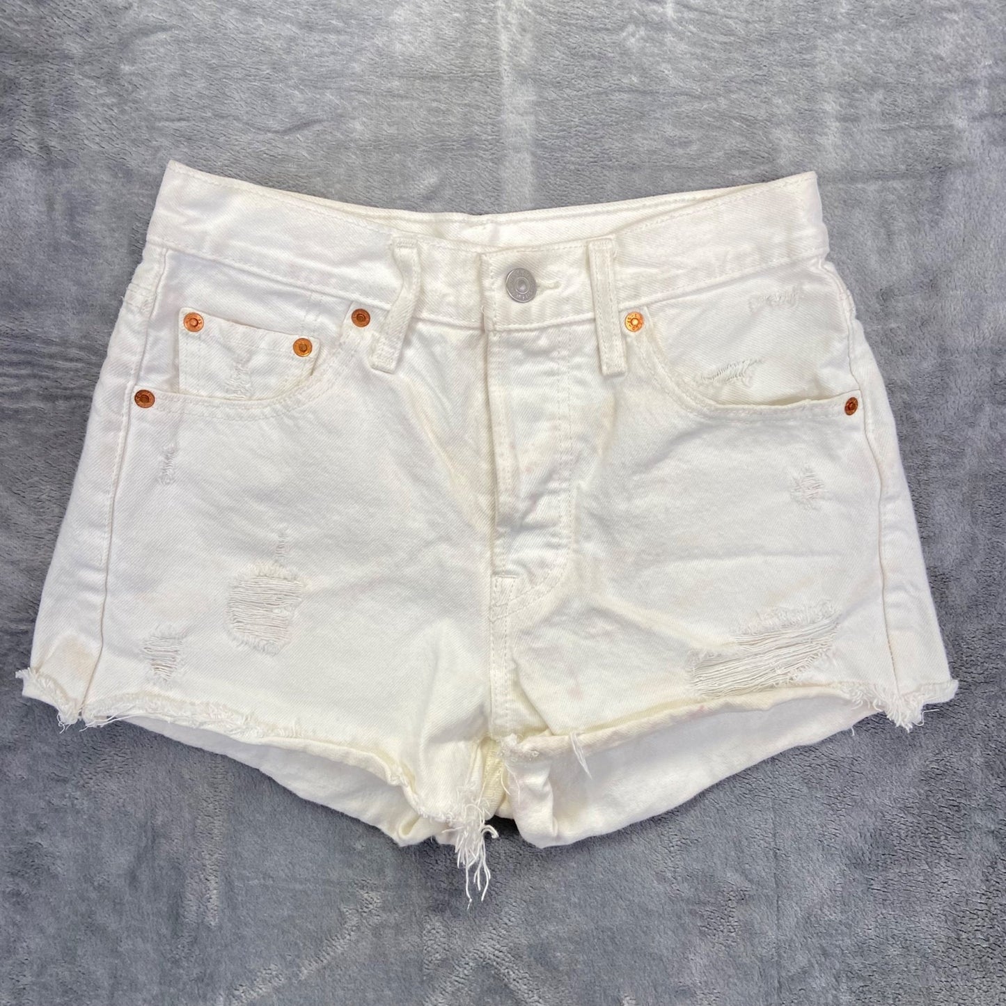 Levi's 501 Distressed Cutoff Denim Shorts Women Sz 25 White 100% Cotton MSRP $70