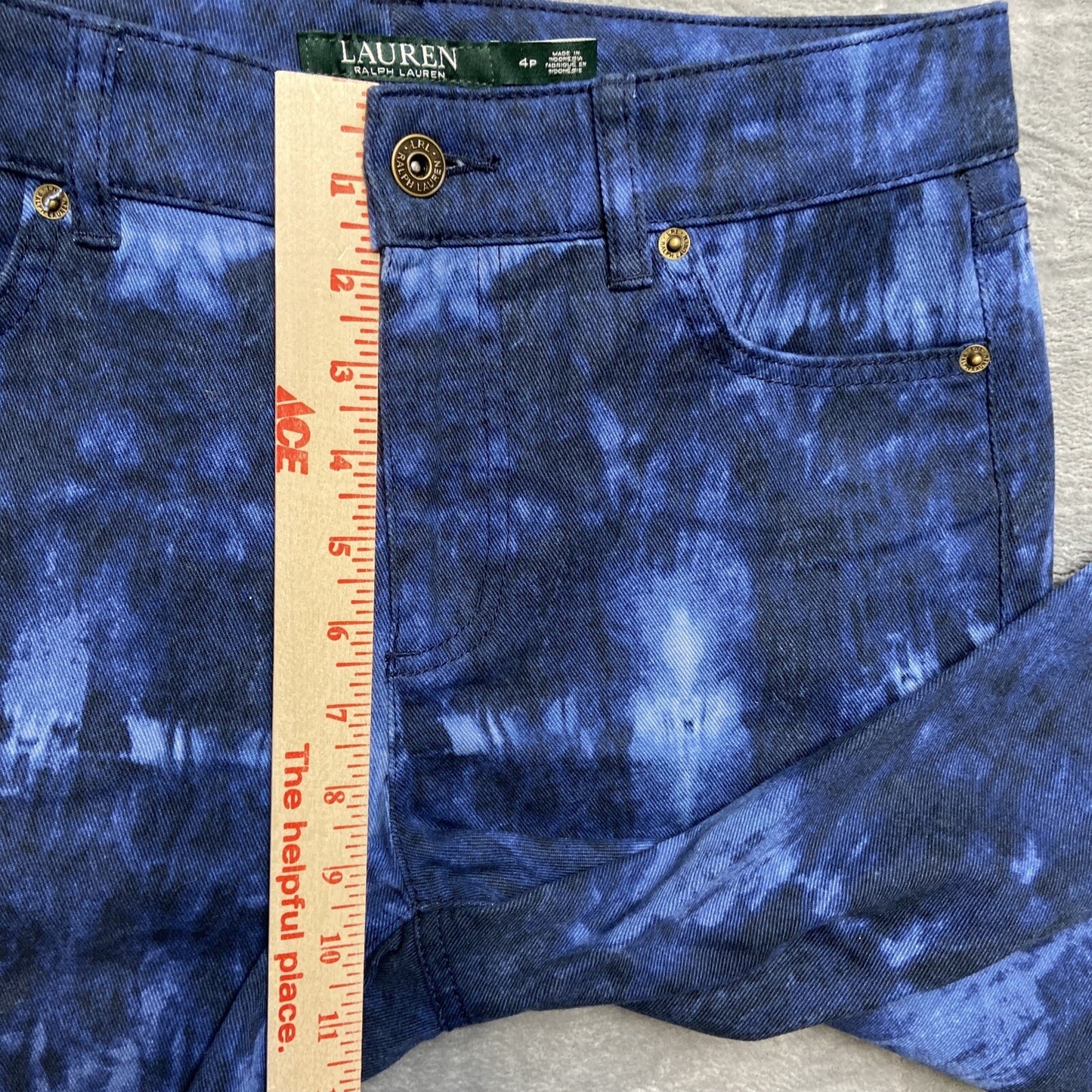 Ralph Lauren Premier Skinny Chopped Jeans Women’s Size 4P Blue Tie Dye