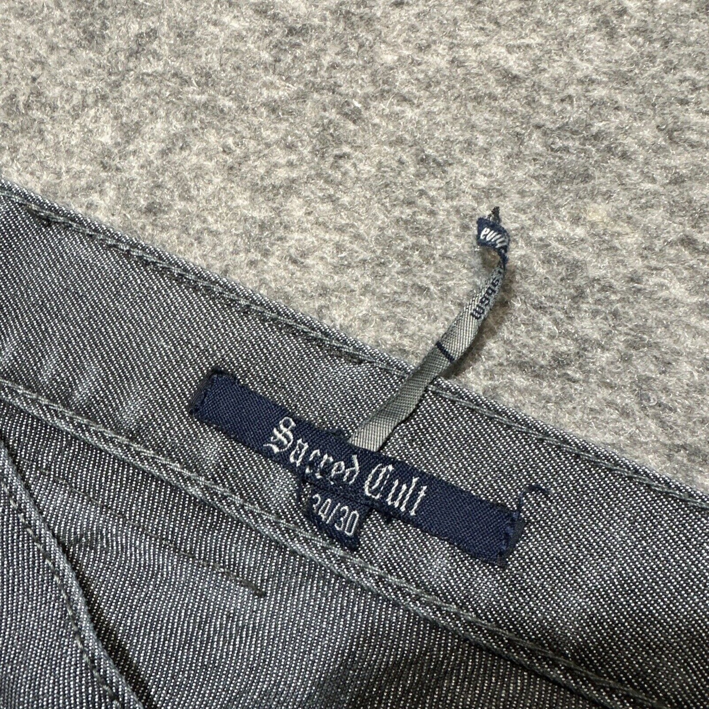 Vintage Sacred Cult Reflective Metallic Bootcut Jeans Mens Size 34x30 Silver