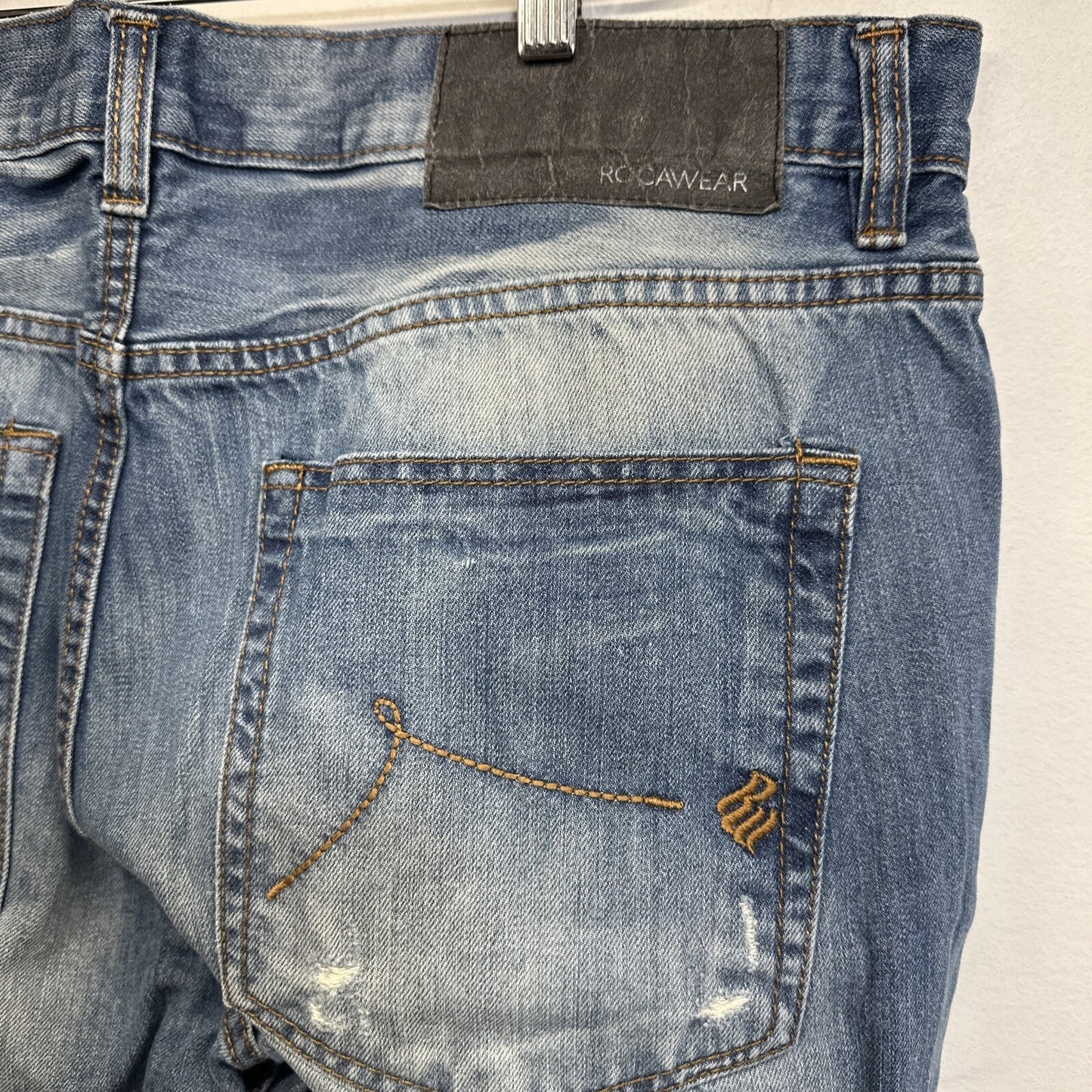 Rocawear Jeans Men's 38x30 Blue Denim Straight Leg Y2K Classic Fit Distressed