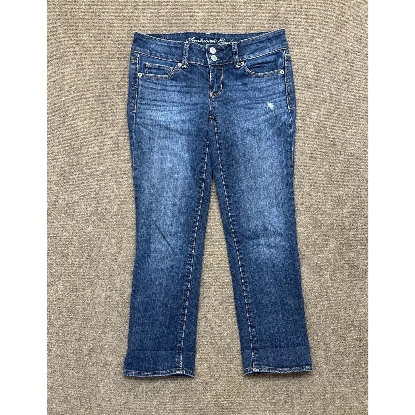 American Eagle Artist Stretch Women's Straight Jeans Size 2 R Blue Dark Wash