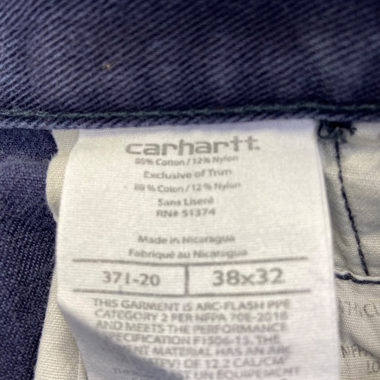 Carhartt FR Work Pants Men's 38x32 Navy Cotton Blend
