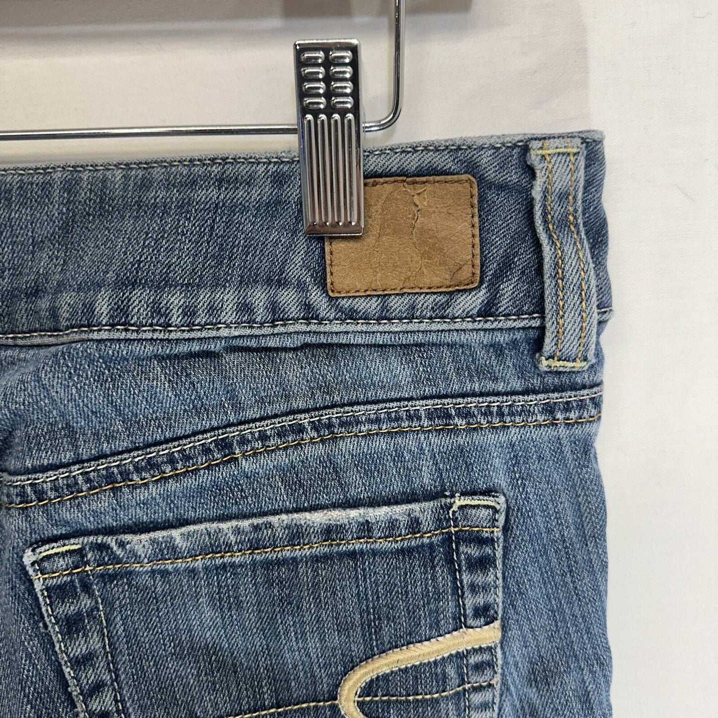 American Eagle Artist Jeans Women's 4 Blue Stretch Flare Low Rise Distressed