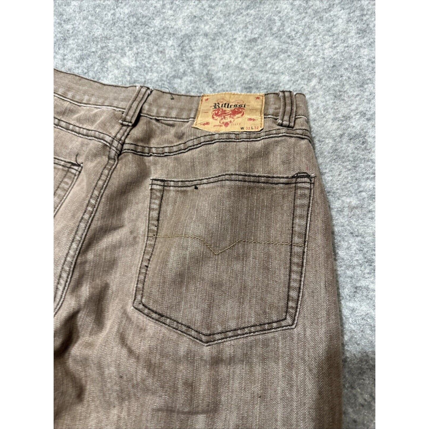 Riflessi Men's Relaxed Fit Straight Jeans Size 32x32 Brown Medium Wash Denim