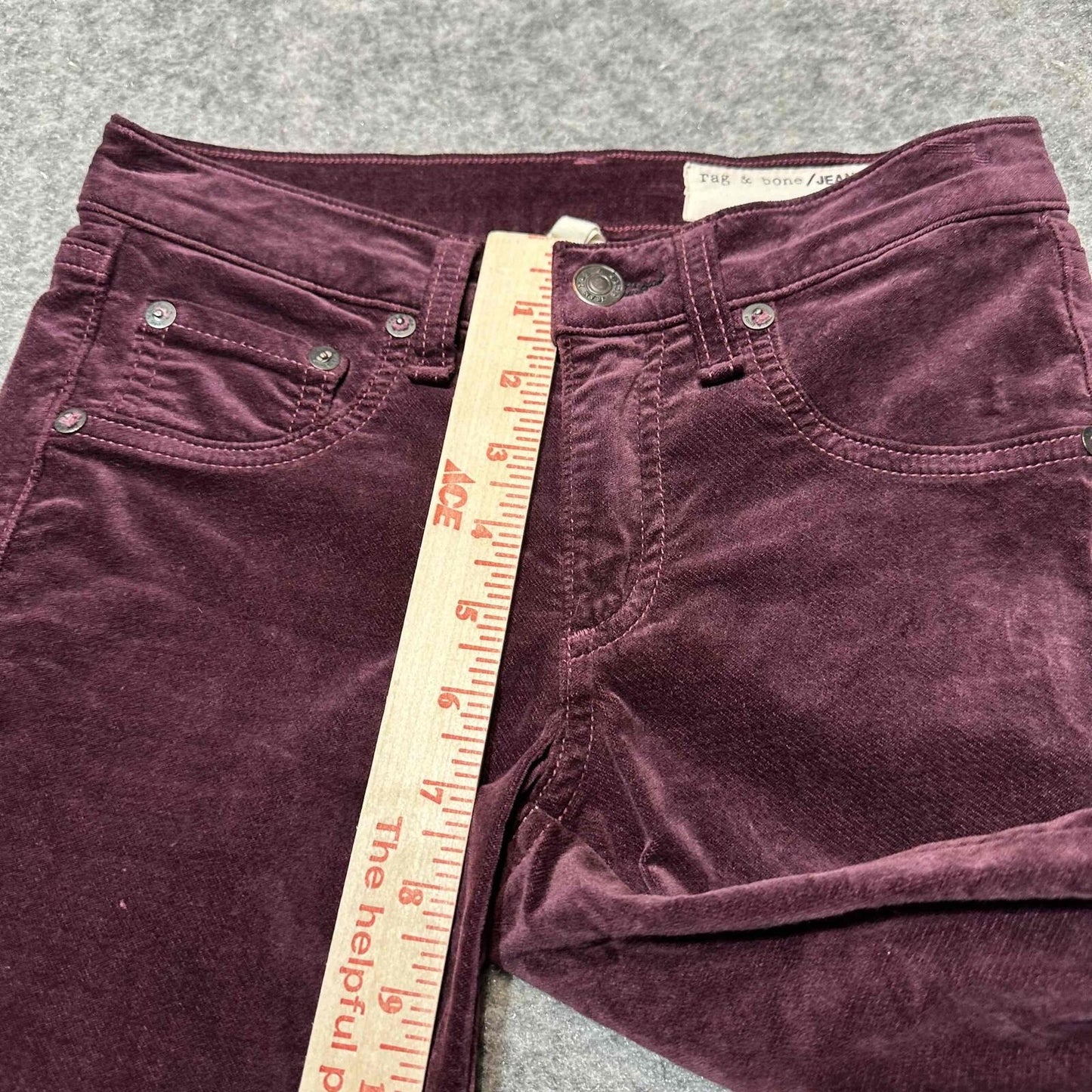 Rag & Bone Women's Velvet Skinny Corduroy Jeans Size 23 Burgundy Dark Wash