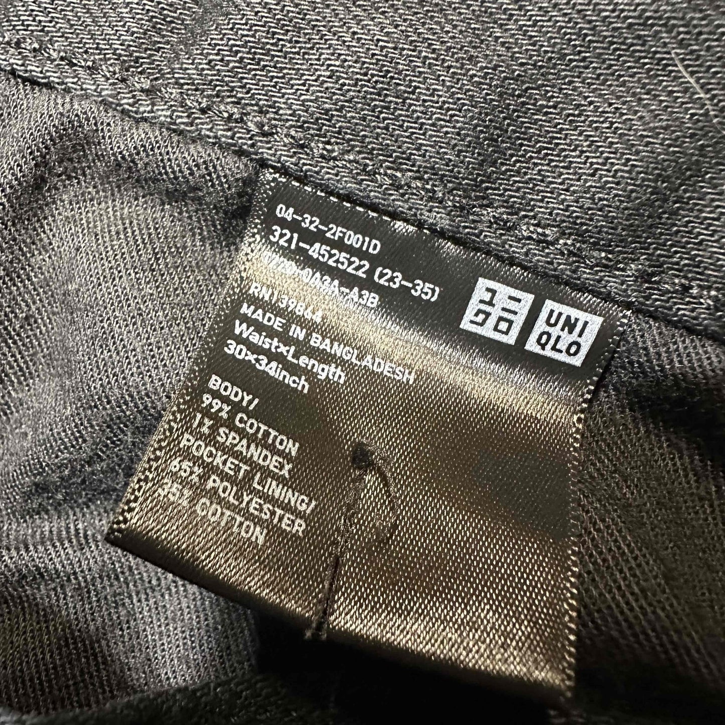 Uniqlo Jeans Men's Straight Button Fly Jeans Size 30x34 Black Dark Wash Denim