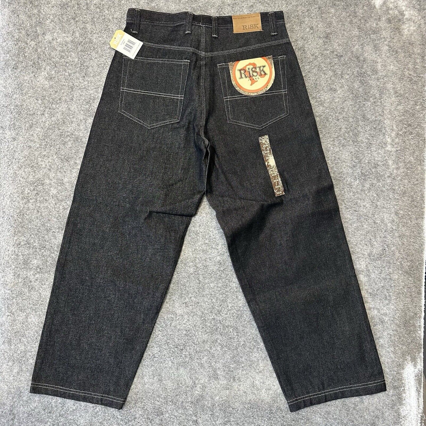 Vintage New RISK Relaxed Straight Jeans Men's Size 34 Black Denim 100% Cotton