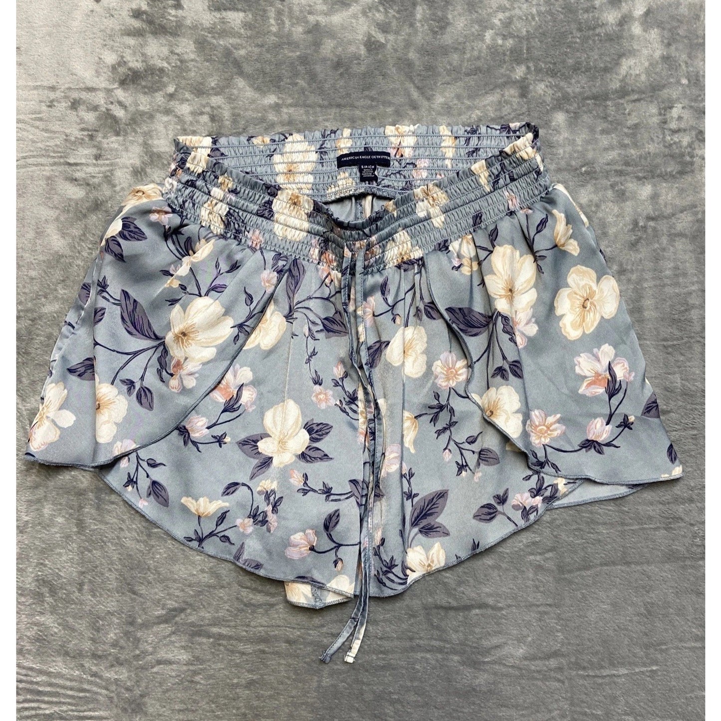 American Eagle Tulip Lounge Shorts Women’s Sz S Blue Floral Elastic Waist