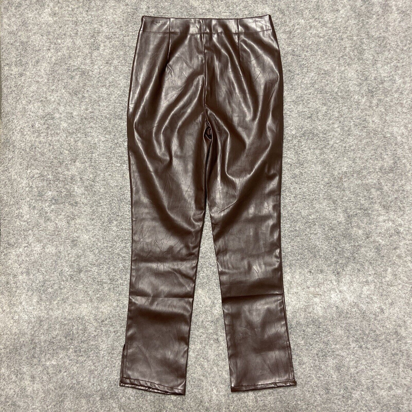 Suzanne Betro Faux Leather Leggings Women's Size M Brown Pull on Side Zip Pants
