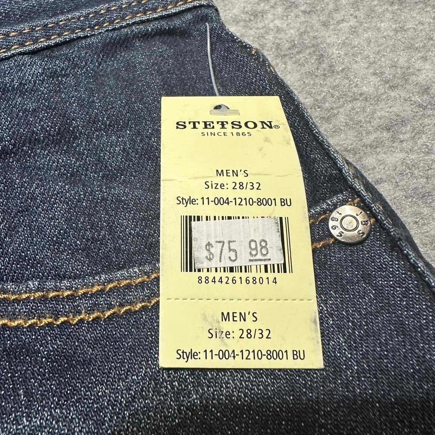 New John B. Stetson Co. Men's Slim Straight Jeans Size 28x32 Blue Dark Denim