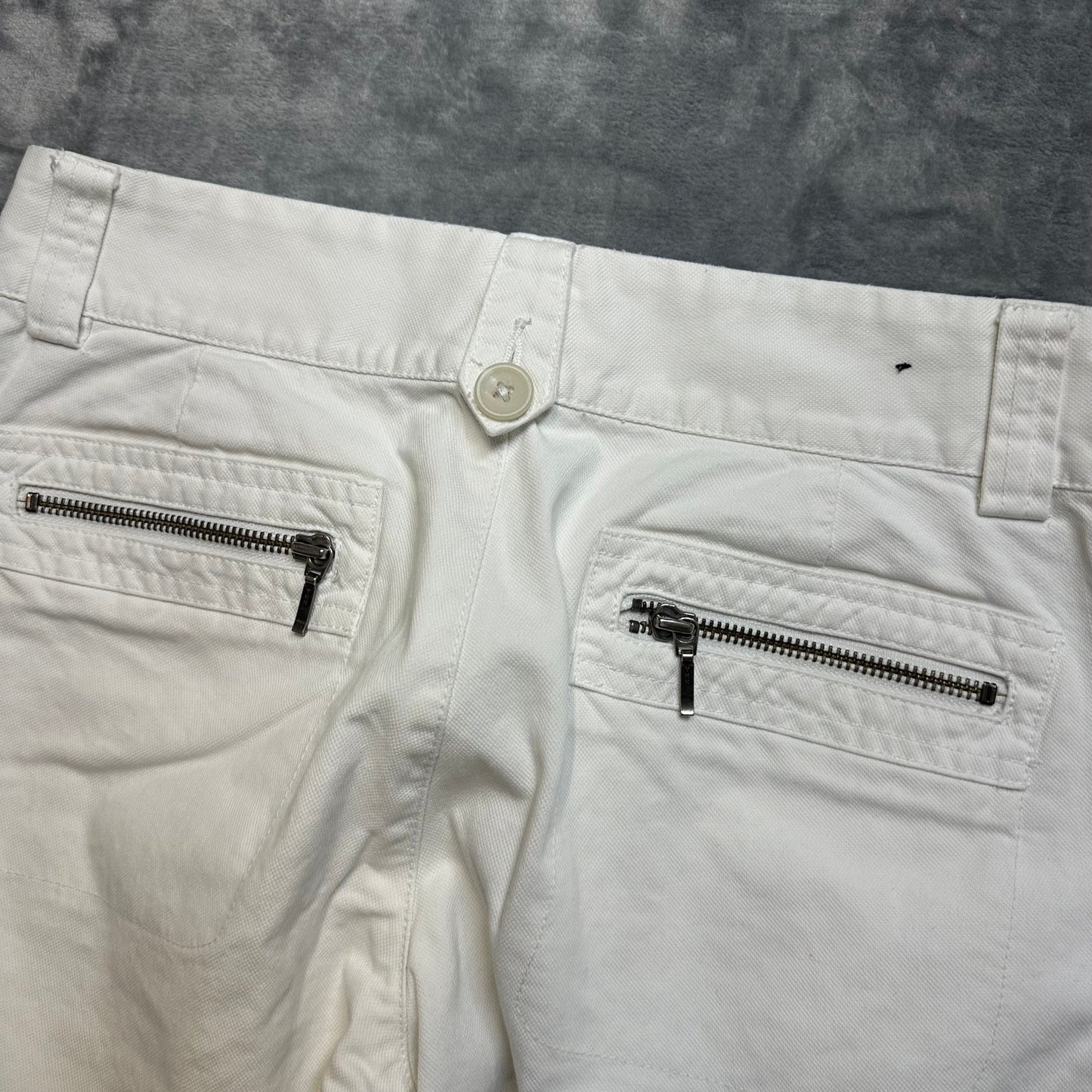 Banana Republic Low Rise Bootcut Cargo Pants Women's Size 2 White Zipper Pockets