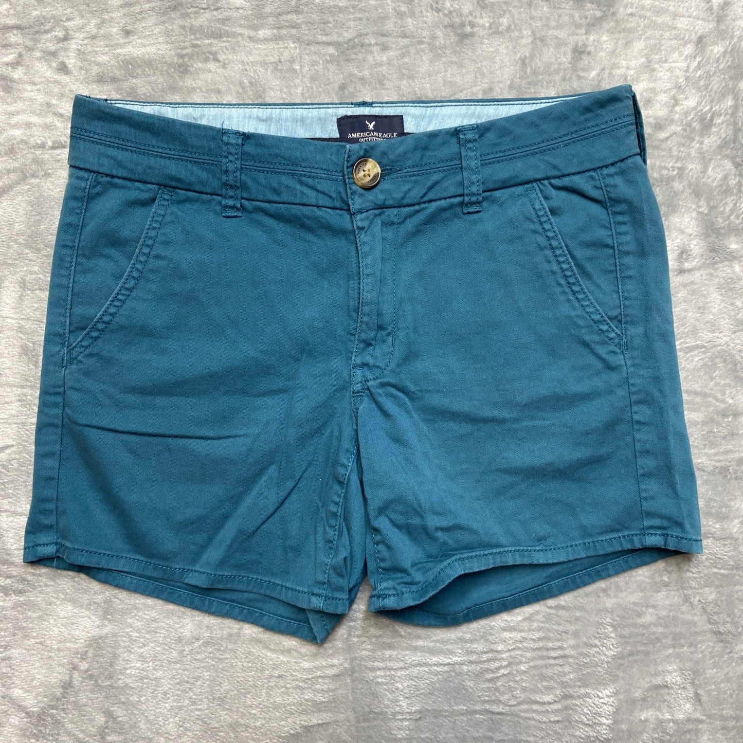 American Eagle Stretch Midi Chino Shorts Women's Size 6 Blue Teal