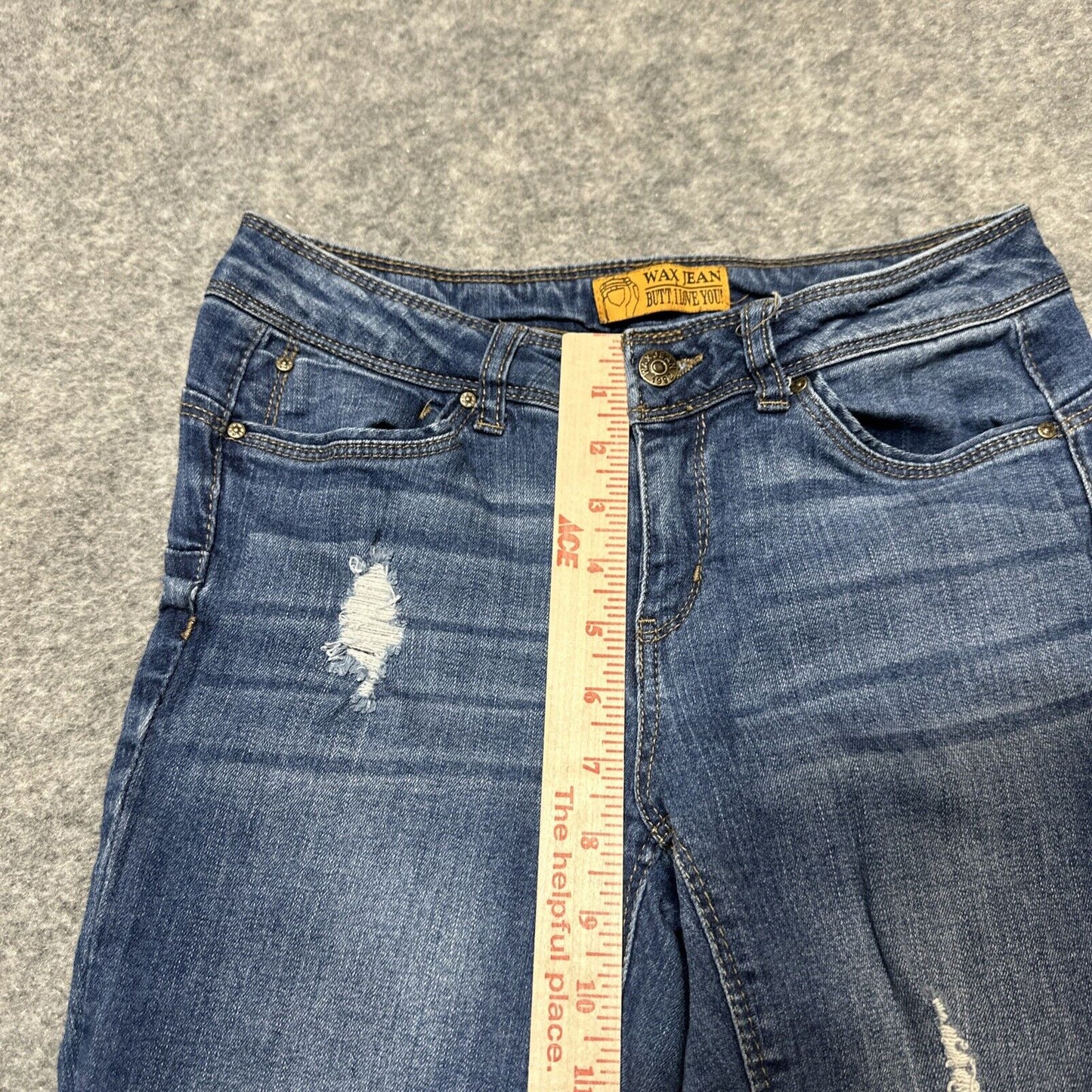 WAX JEAN Butt I Love You Women's Distressed Ankle Jeans Size S Small Blue Dark