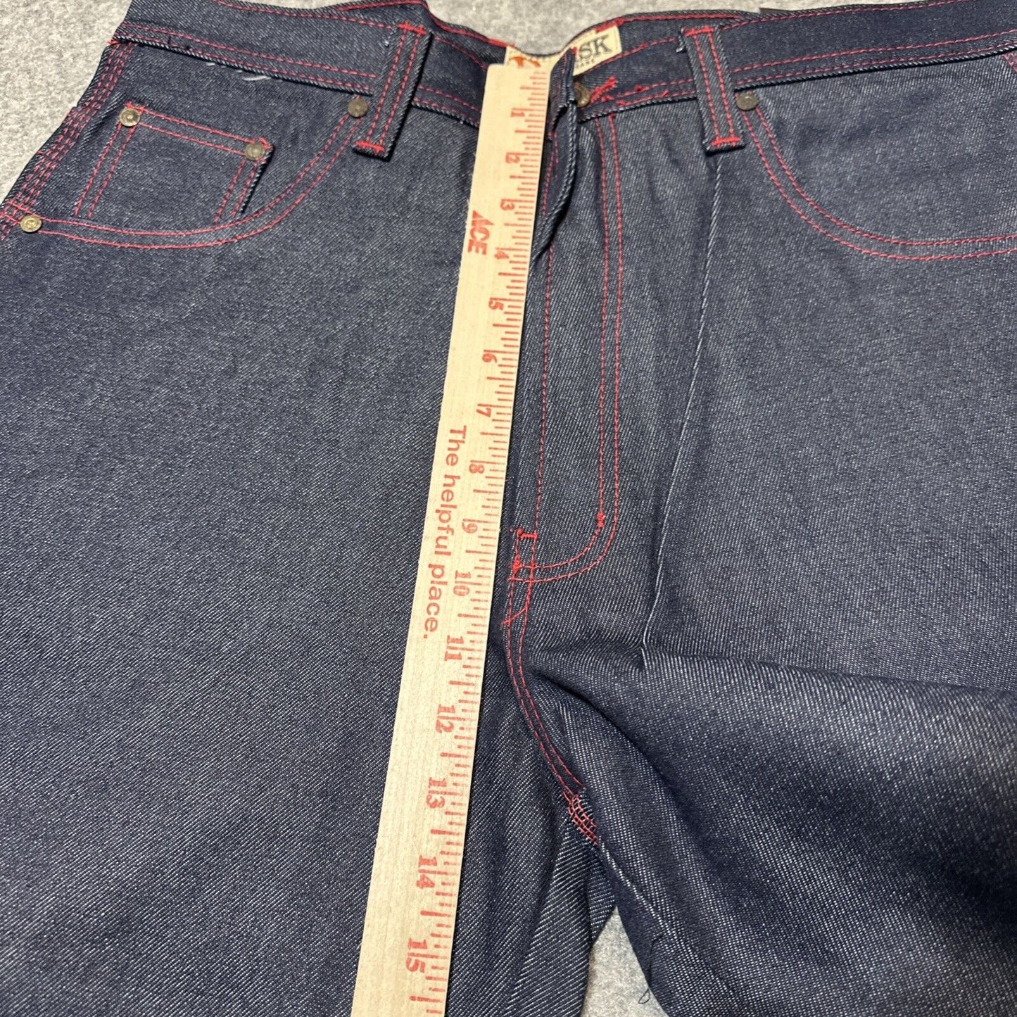 Vintage New RISK Relaxed Straight Jeans Men's Size 34x34 Blue Red Stitch Denim