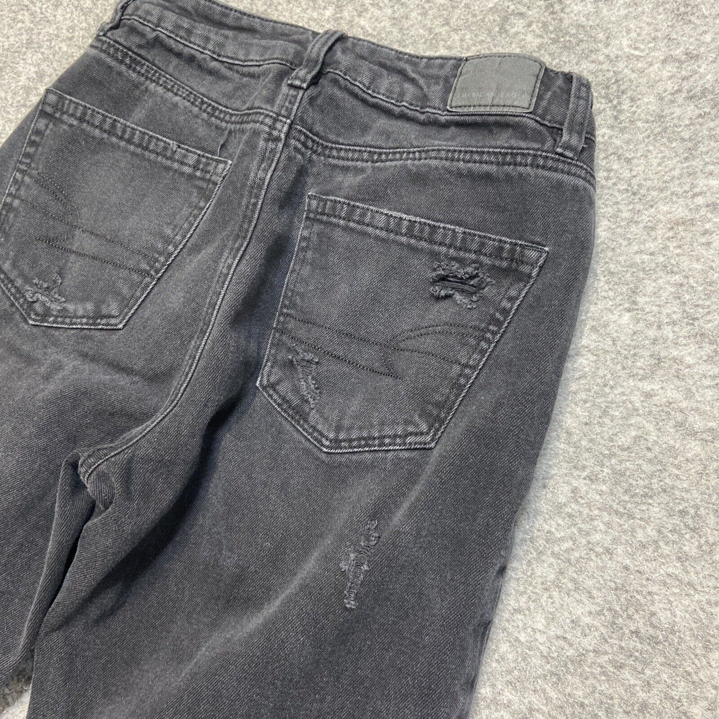 American Eagle Distressed Mom Jeans Women's Size 2R Black Denim