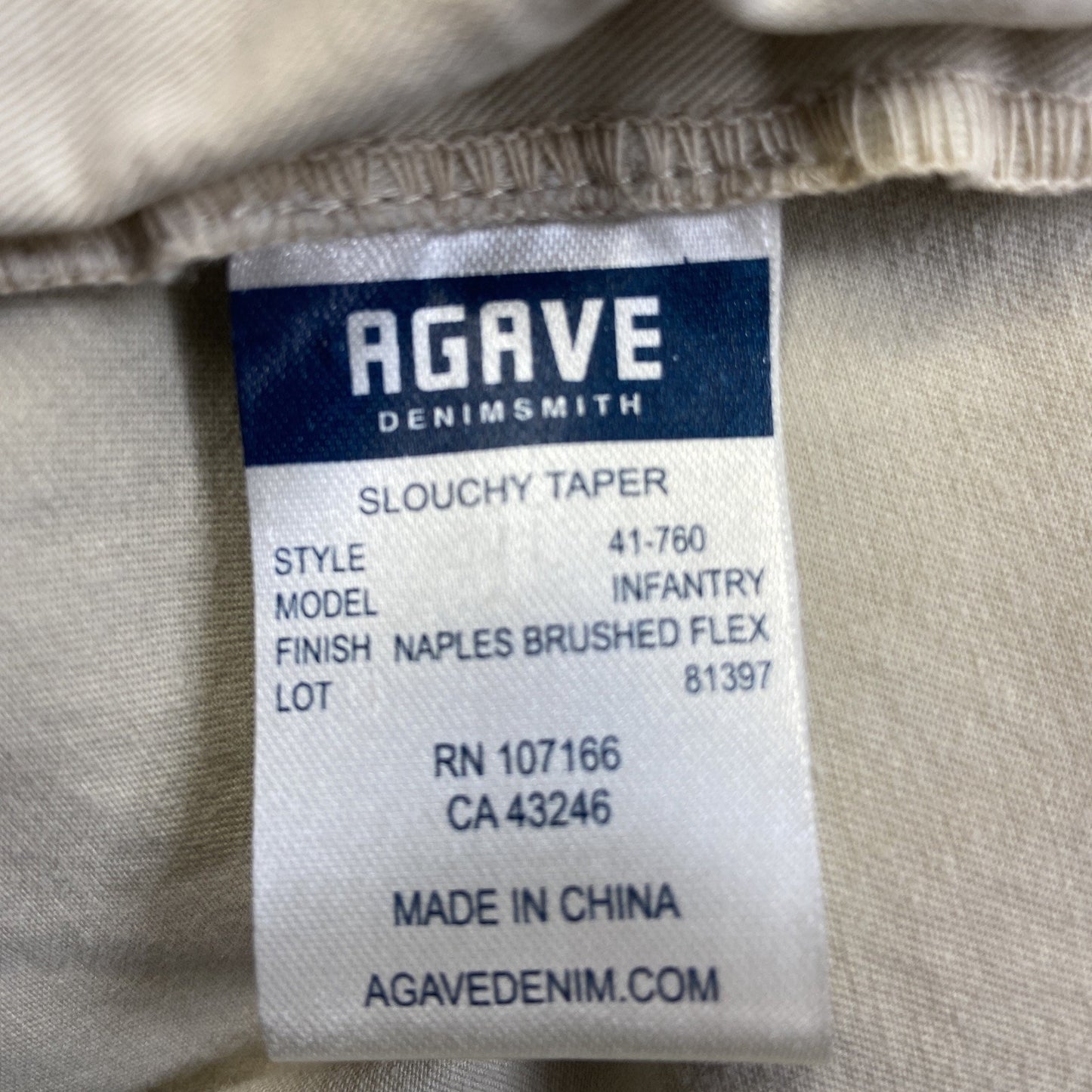 Agave Slouchy Taper Cargo Pants Men's Size 38 Twill Beige