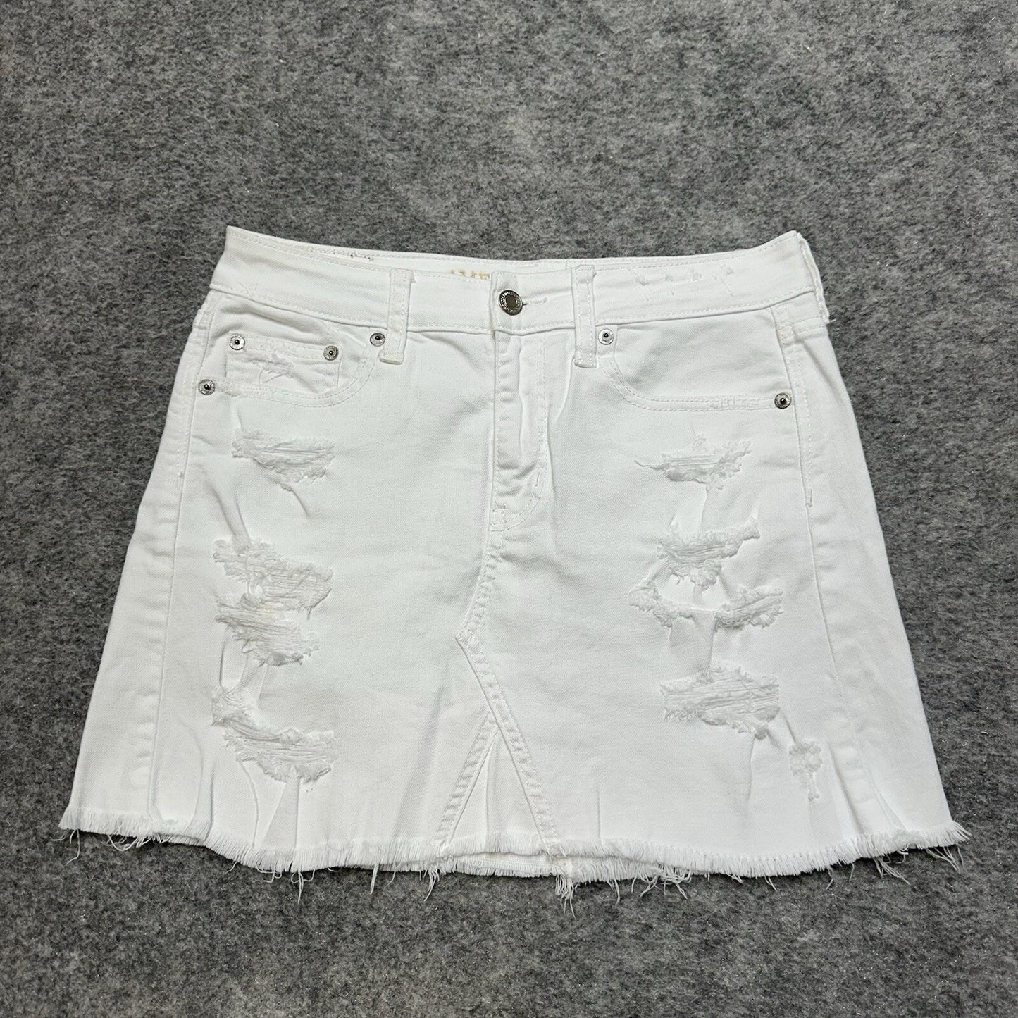 American Eagle Distressed Stretch Mini Jean Skirt Women's Size 4 White Denim