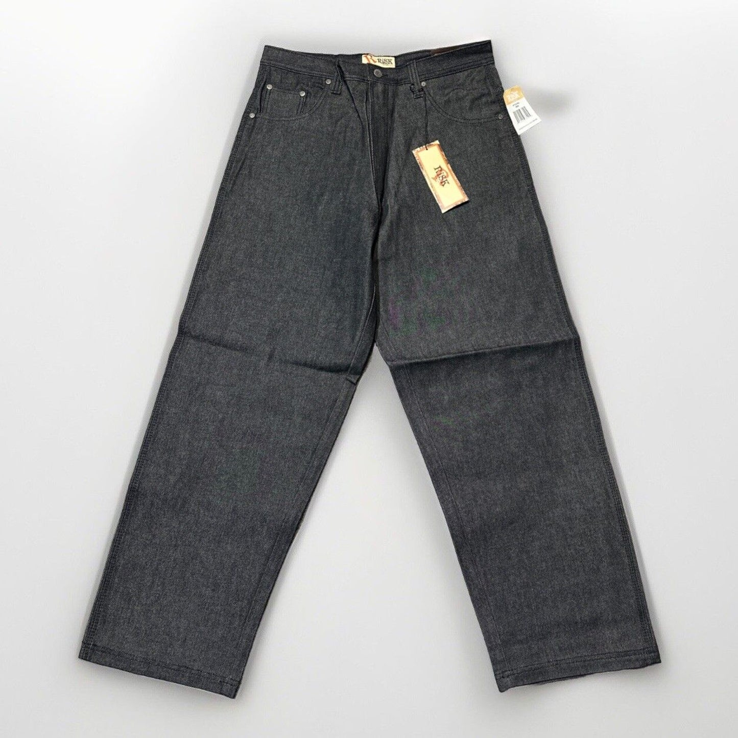 Vintage New RISK Relaxed Straight Jeans Men's Size 34 Black Stitch Denim Rare