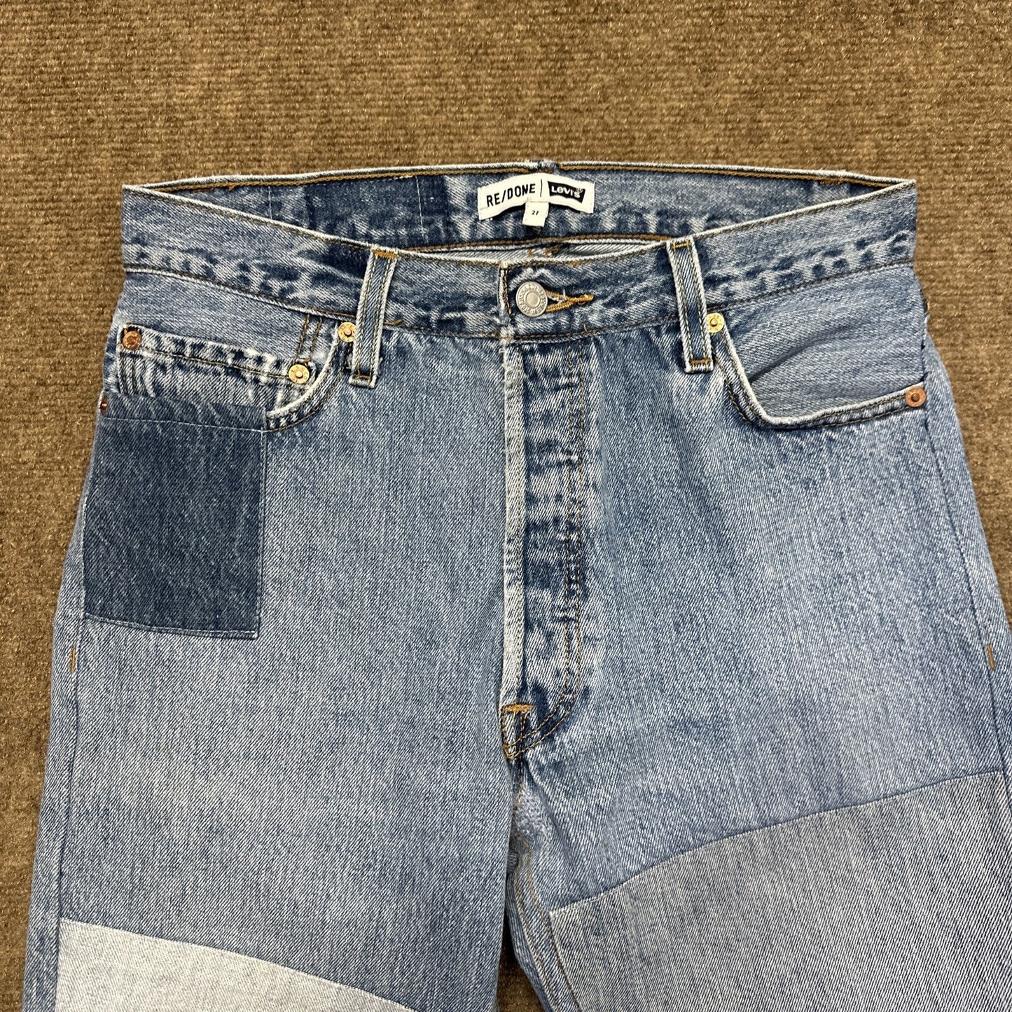 RE/DONE Levi's Patched High Rise Skinny Jeans Womens Sz 27 Blue Denim Button Fly
